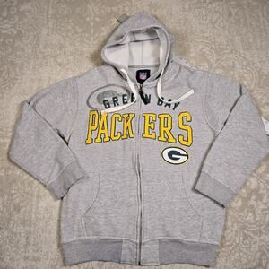 Green Bay Packers NFL Men's Full-Zip Hoodie - Gray - Medium - Preloved